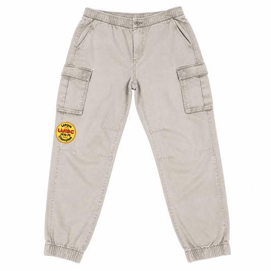 No Boundaries Elastic-Ankle Olive Cargo Pants with Vintage Bowling Patch