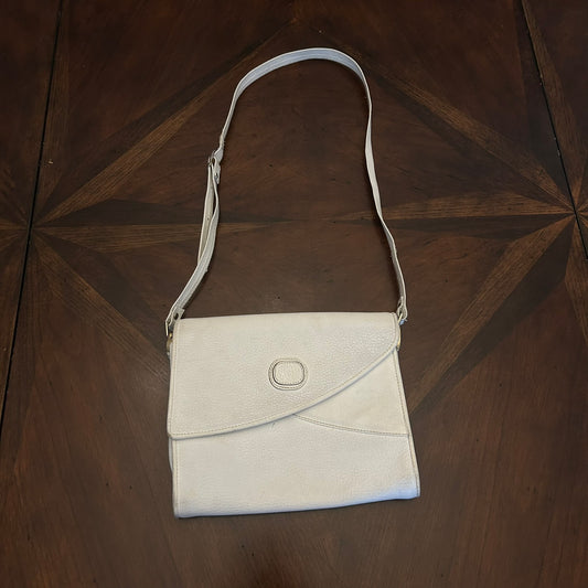 Ivory Leather Vintage Asymmetrical Flap Shoulder Bag