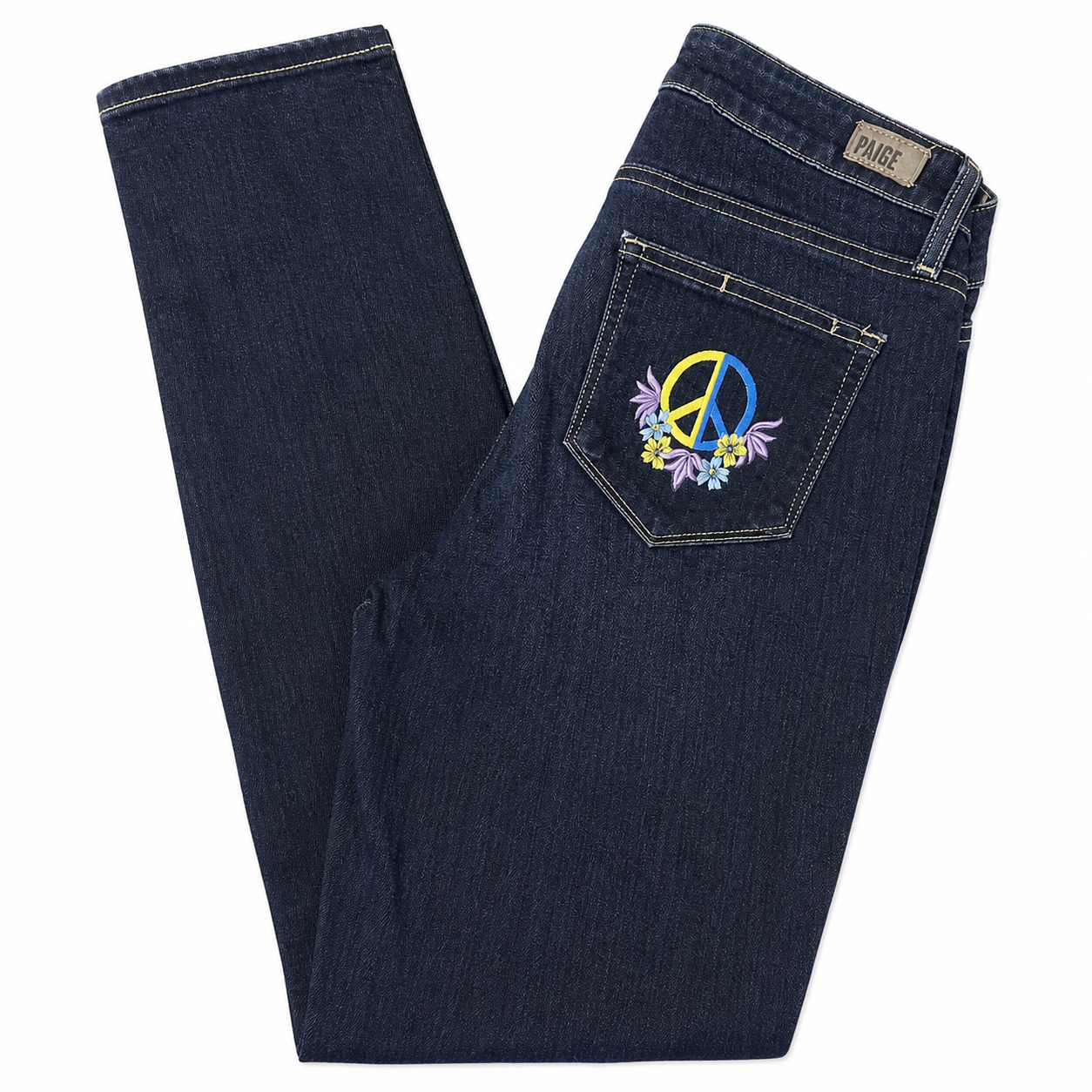 UKRAINE Hand-Painted PAIGE Blue Jeans