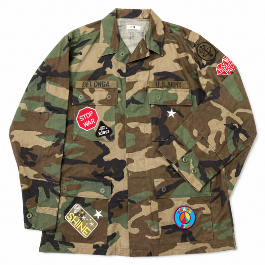 Camo Military Jacket with Vintage Statement Patches