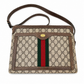 Gucci  Brown Logo Vintage 1980s Shoulder Handbag with Exterior Pocket