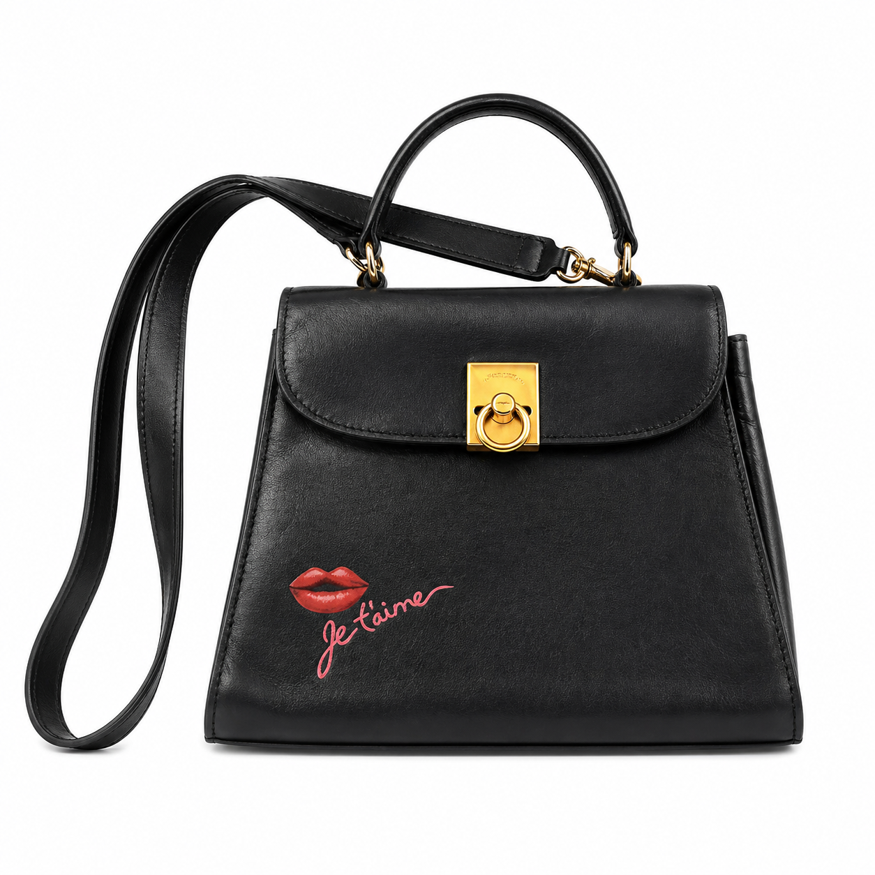 Goldpfeil Black Satchel Bag with Hand-painted "Je T'Aime"