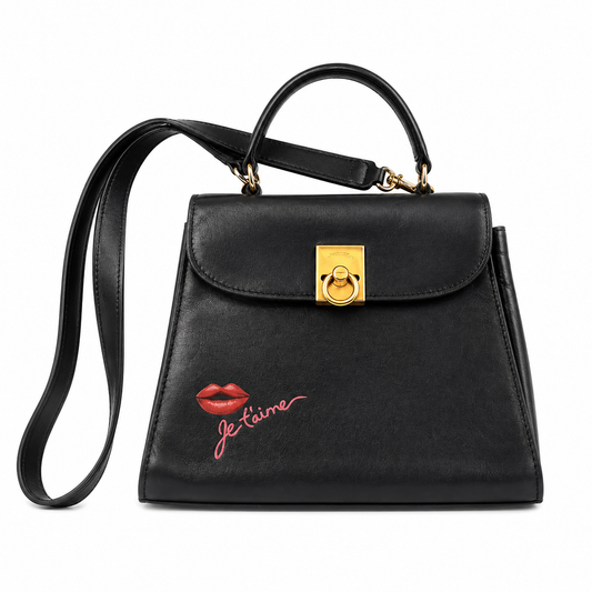 Goldpfeil Black Satchel Bag with Hand-painted "Je T'Aime"