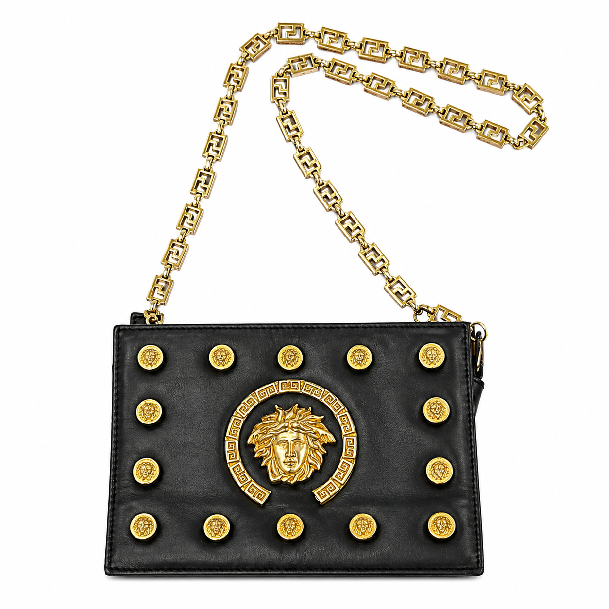 Vintage Black Leather Handbag with Gold Hardware