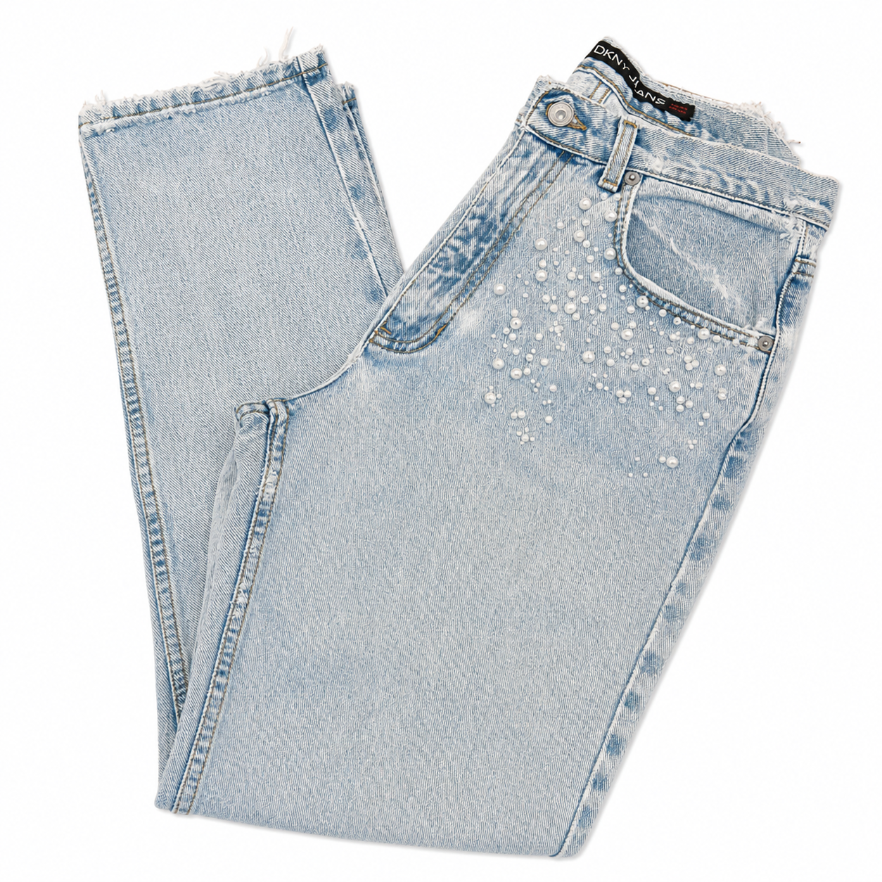 DKNY Light Blue Jeans with Hand-sewn Pearls
