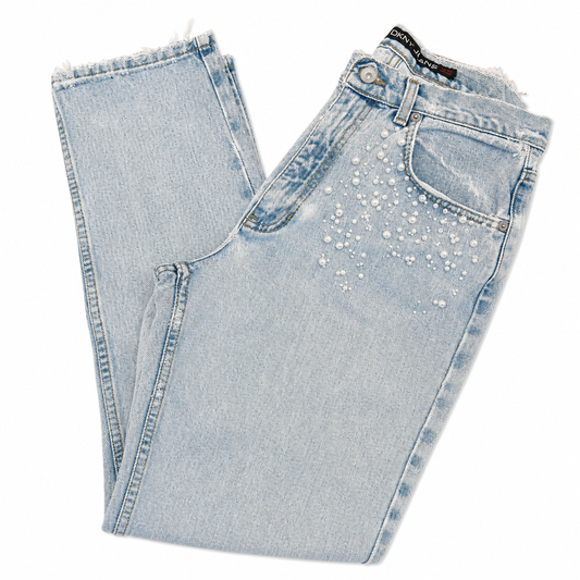 DKNY Light Blue Jeans with Hand-sewn Pearls