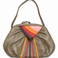 Hand-Painted Taupe Leather Bag with Stripes