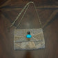 Mary Frances Beaded Shoulder Handbag with Onyx/Turq/Tiger Eye Clasp Button