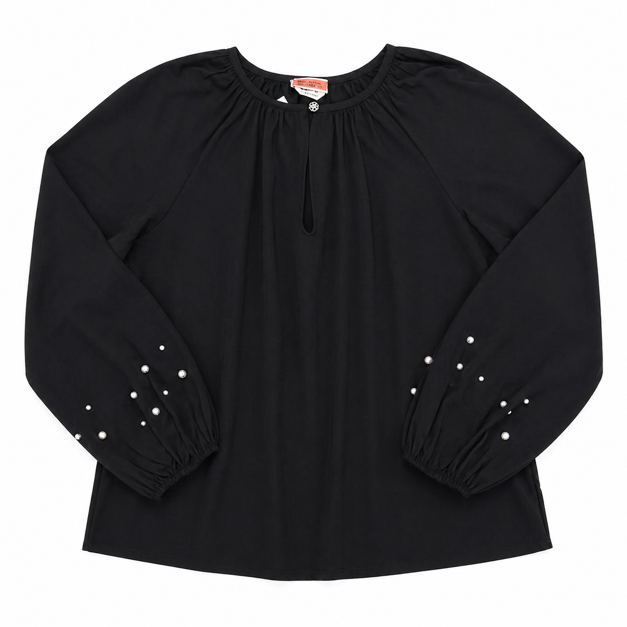 Kate Spade Navy Long-Sleeve Jewel-Neck Blouse with Pearl Sleeves
