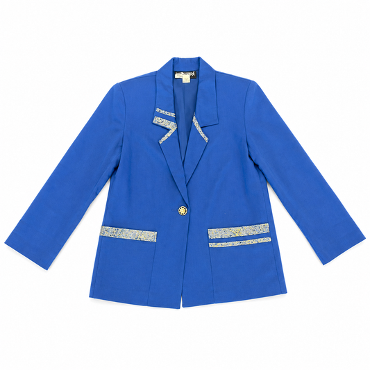 Sag Harbor Petite Royal Blue Single-Breasted Notch Blazer with Sparkle Trim
