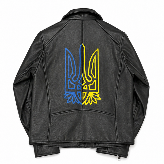 UKRAINE Hand-Painted Faux-Leather Jacket with Flag