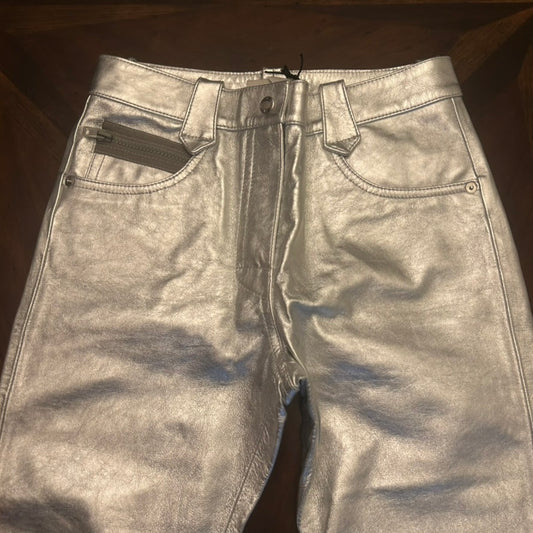 Coach Silver Metallic 5-Pkt Leather Pants