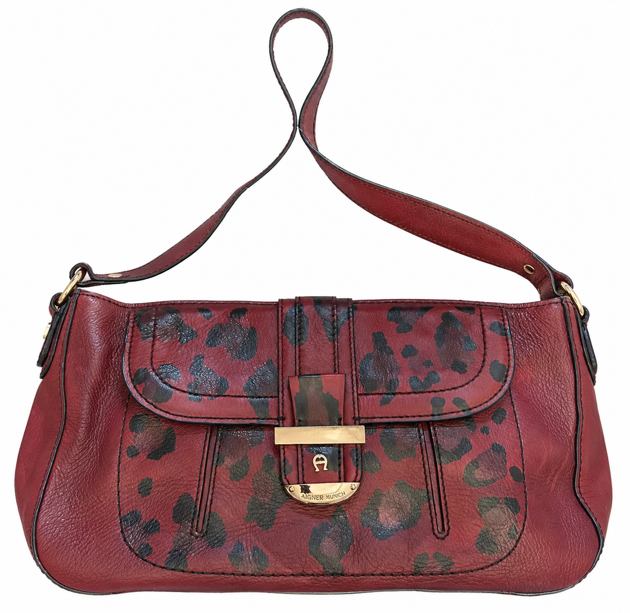 Etienne Aigner Vintage Leather Baguette Bag with Hand-Painted Animal Design