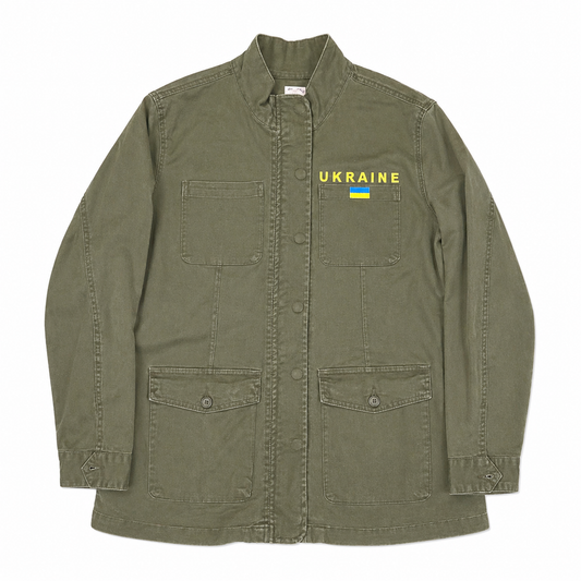 UKRAINE Hand-Painted Art on Twill Patch Pocket Olive Jacket