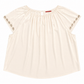 Carolina Herrera Ivory Charmeuse Jewel-Neck Cap-Sleeve Blouse with Beading on Sleeves