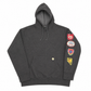 Fleece Hoodie  in Black with Vintage Patches & Pin