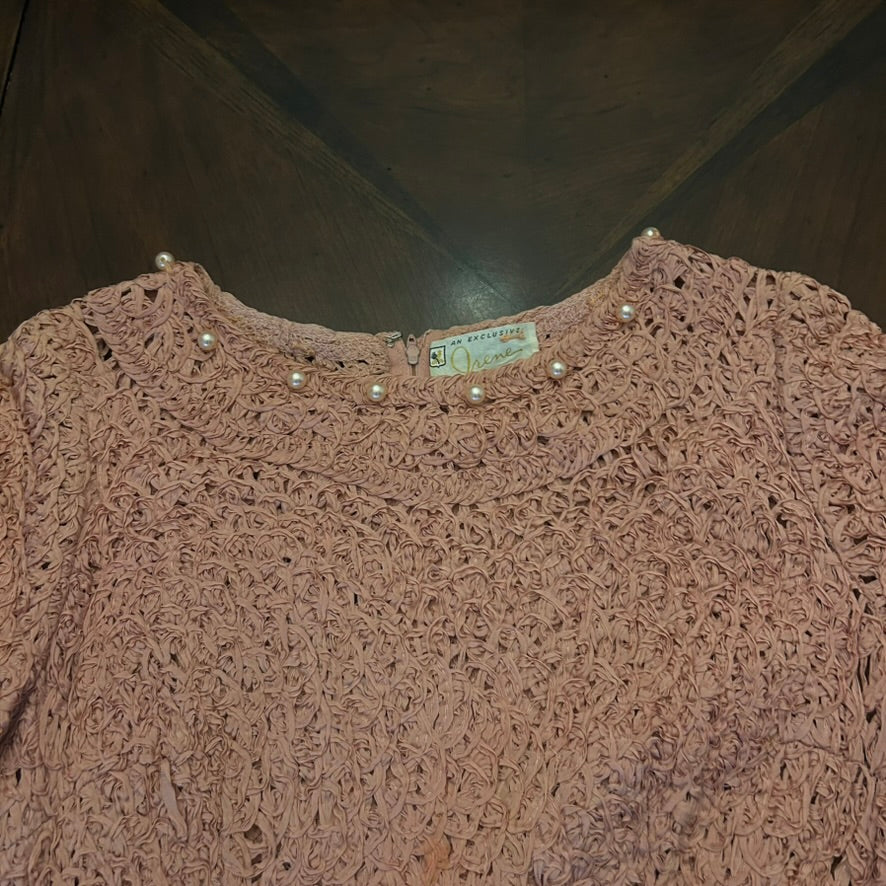 Rose Lace 3/4-Sleeve Dress with Pearl Neckline