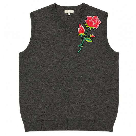 Turnberry Grey V-Neck Vest with Rose Appliqué