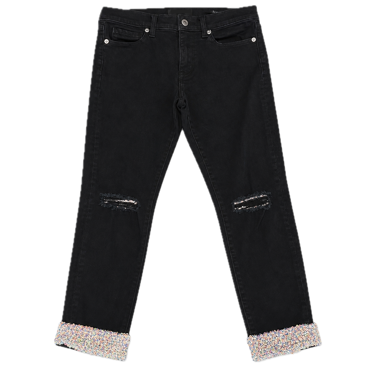 Petites Black Banana Republic Ripped Skinny Jeans with Sequins at Ankles