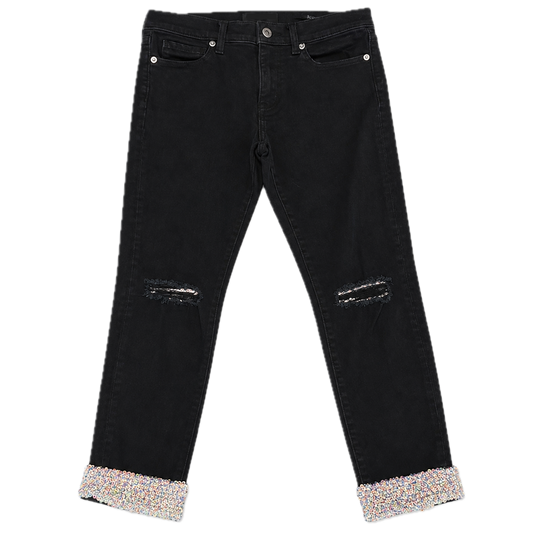 Petites Black Banana Republic Ripped Skinny Jeans with Sequins at Ankles