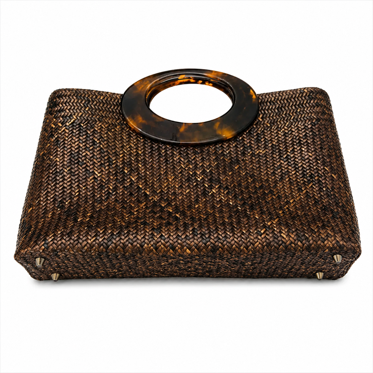 Asiaphile Straw Handbag with Tortoiseshell Handle