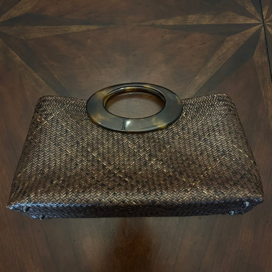 Asiaphile Straw Handbag with Tortoiseshell Handle
