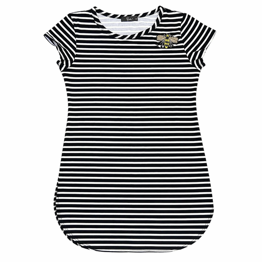 Knit Striped Nvy/White Shirt-Dress with Bee Appliqué