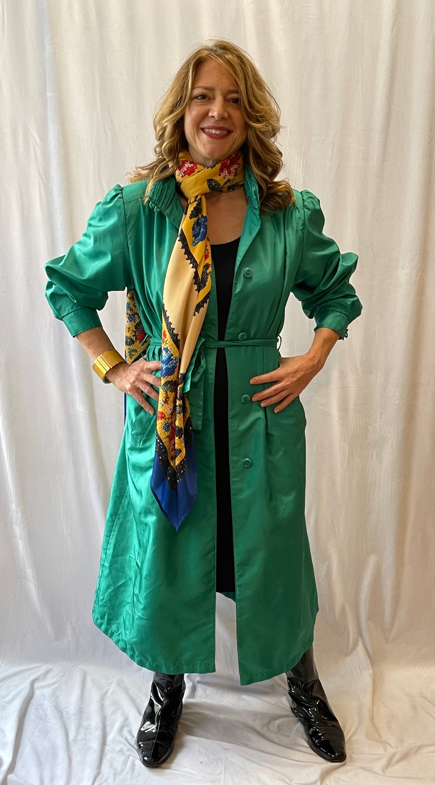 Gallery Petite Kelly Green Nylon Trench Coat