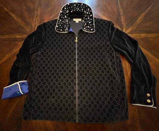 St. John Sport Embossed Velvet Track Jacket w Scattered Faux Pearls