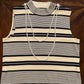 St. John Navy/Ivory Stripe Mock Sleeveless Sweater with Faux Pearl Necklace