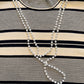 St. John Navy/Ivory Stripe Mock Sleeveless Sweater with Faux Pearl Necklace