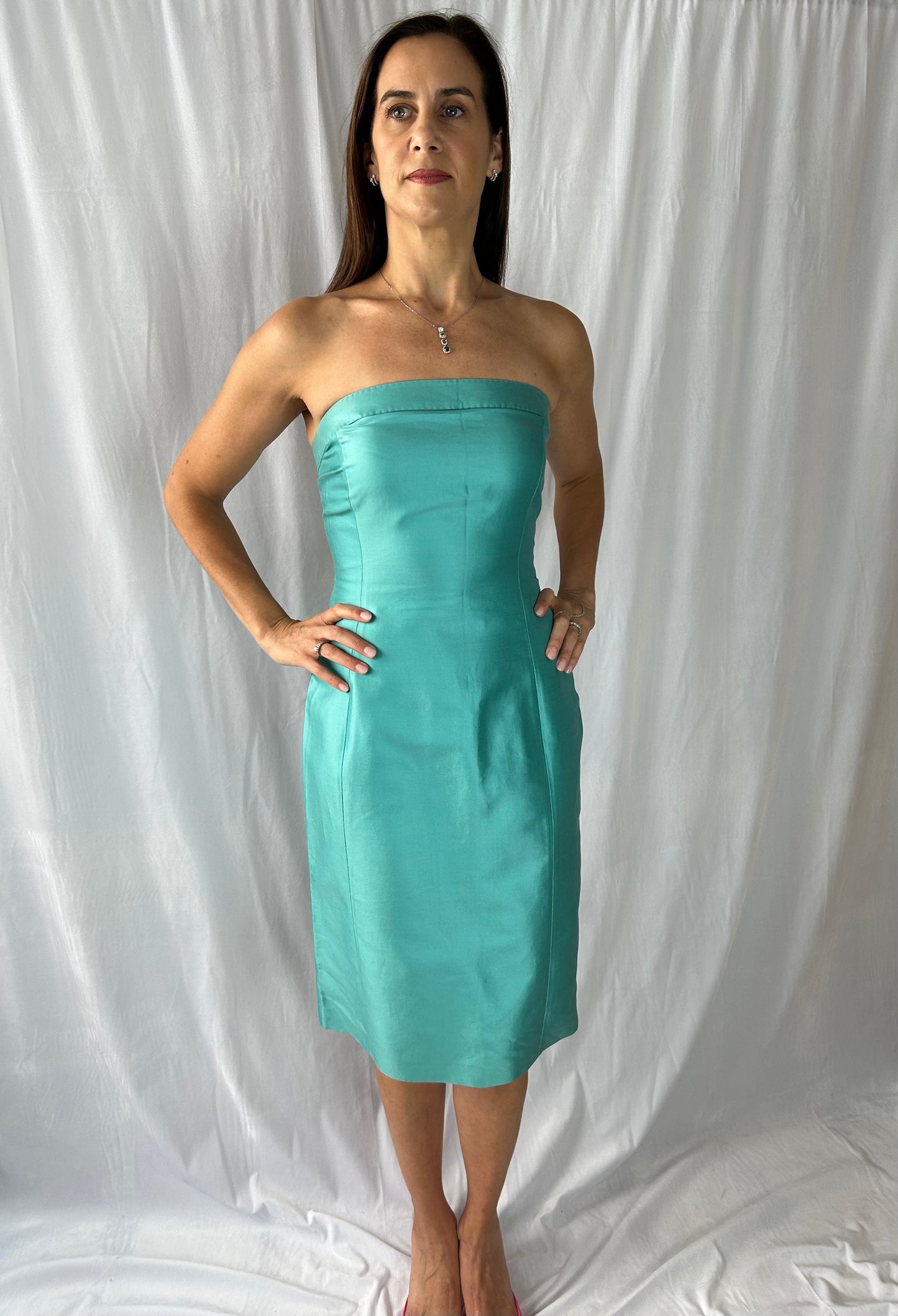 Max Mara Strapless Sculpted Aqua Dress