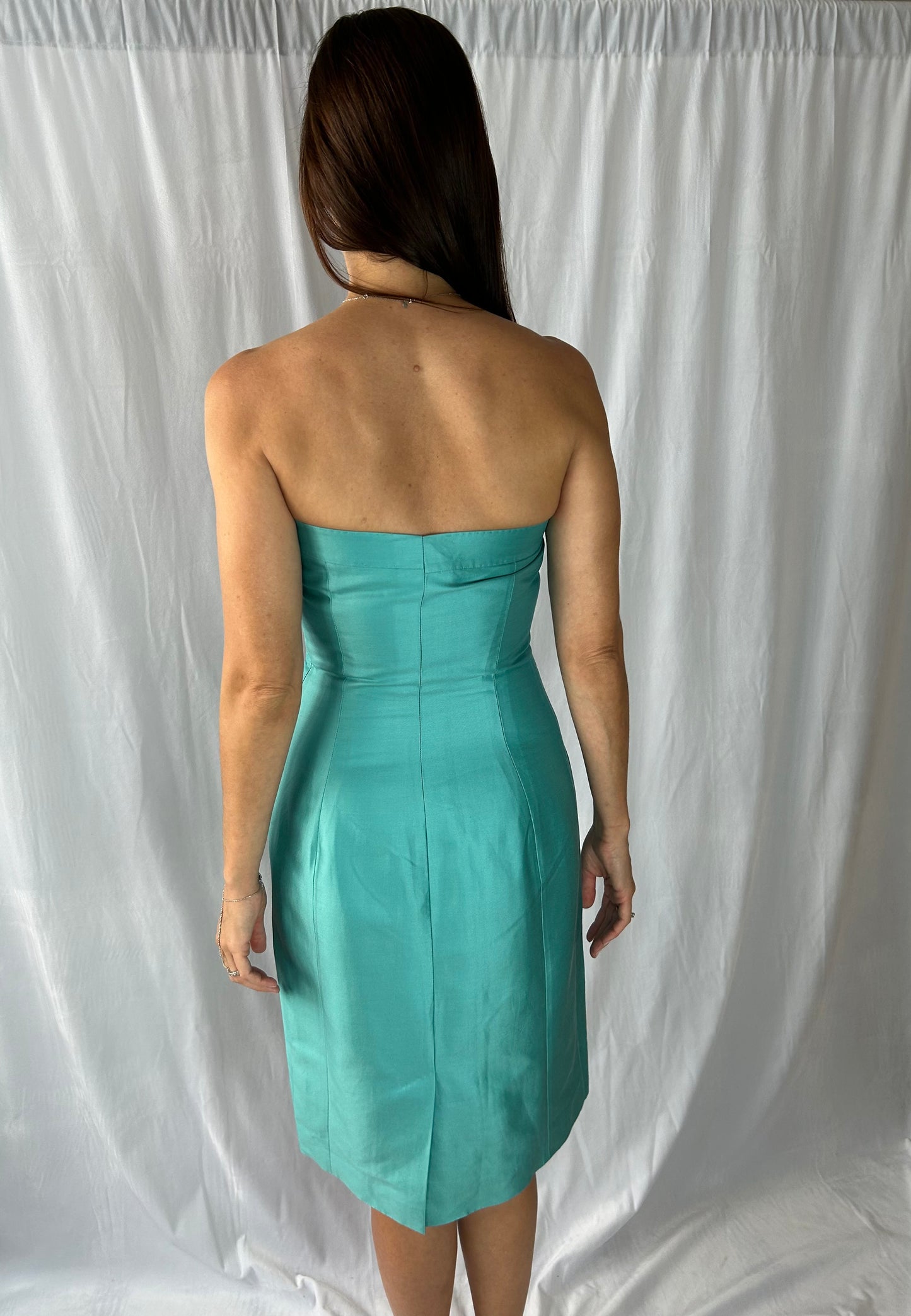 Max Mara Strapless Sculpted Aqua Dress