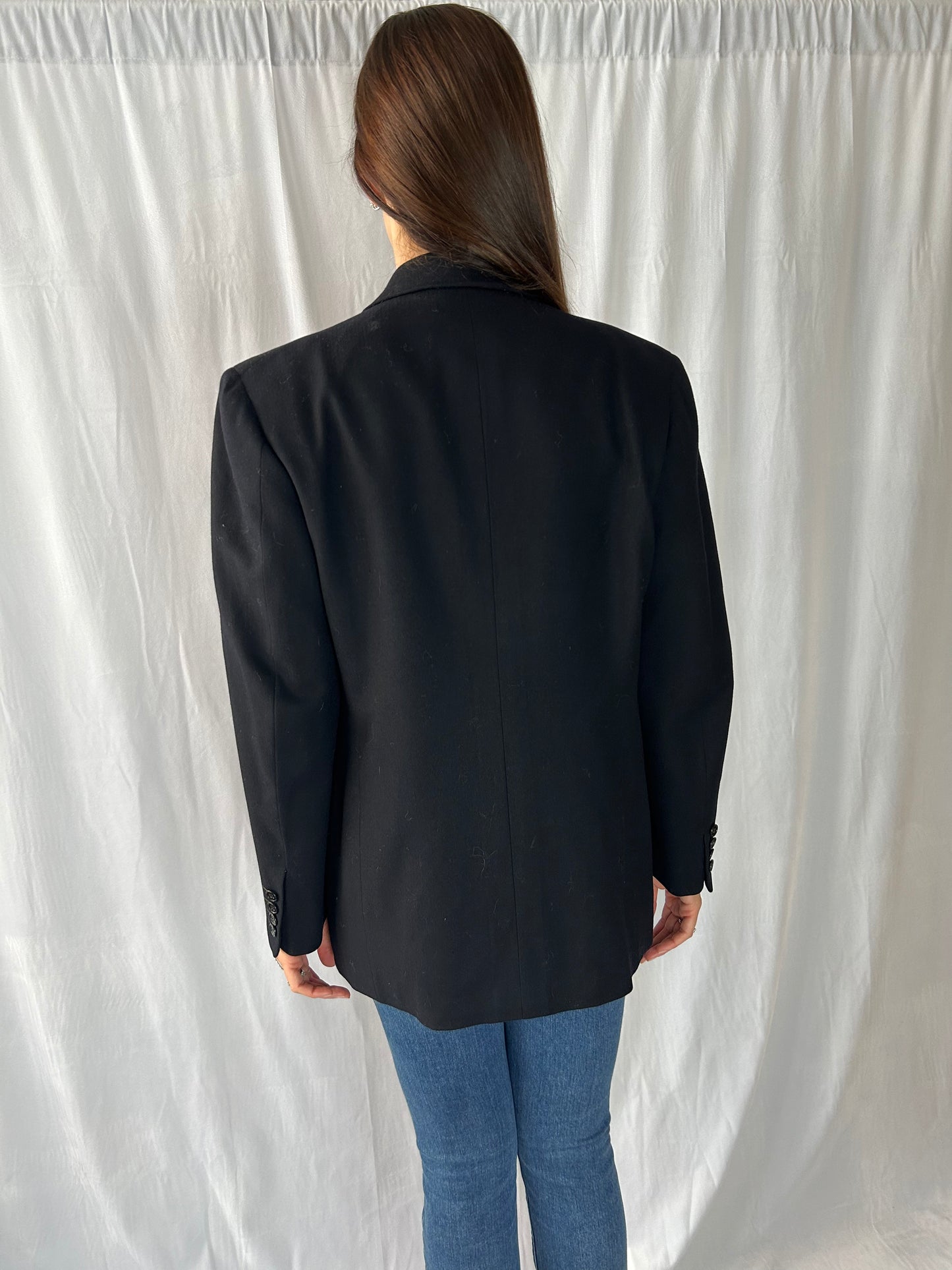 MacDonald-Heath Double-Breasted Black Blazer with Silk Collar