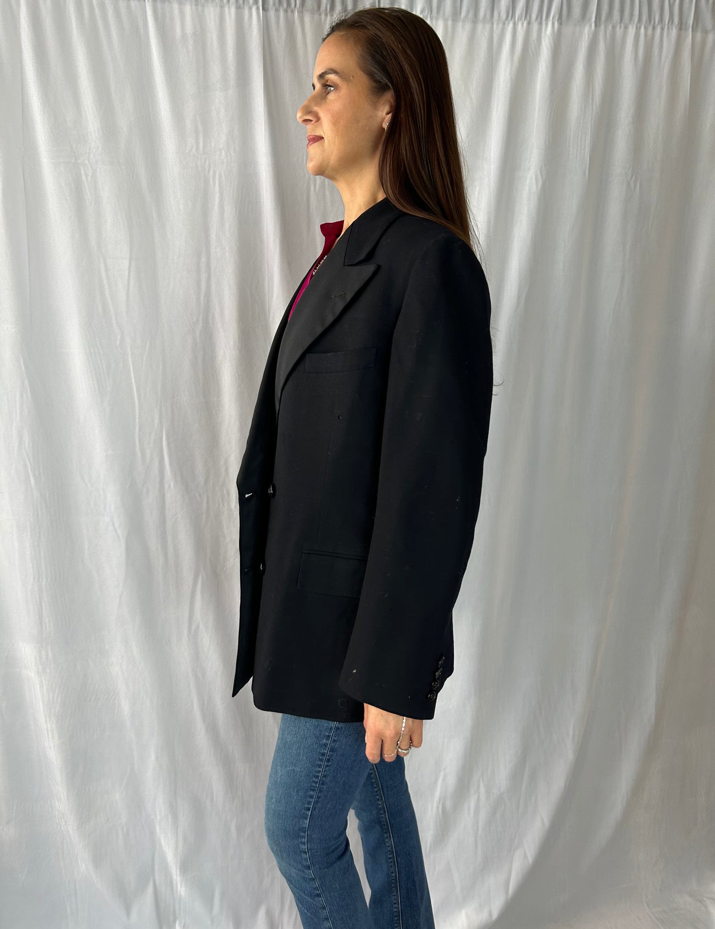 MacDonald-Heath Double-Breasted Black Blazer with Silk Collar