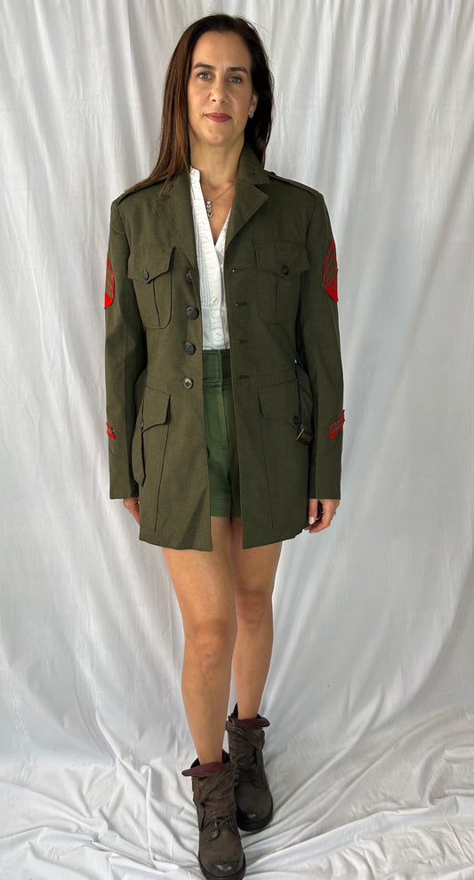 Military Jacket with Belt and Arm Patches