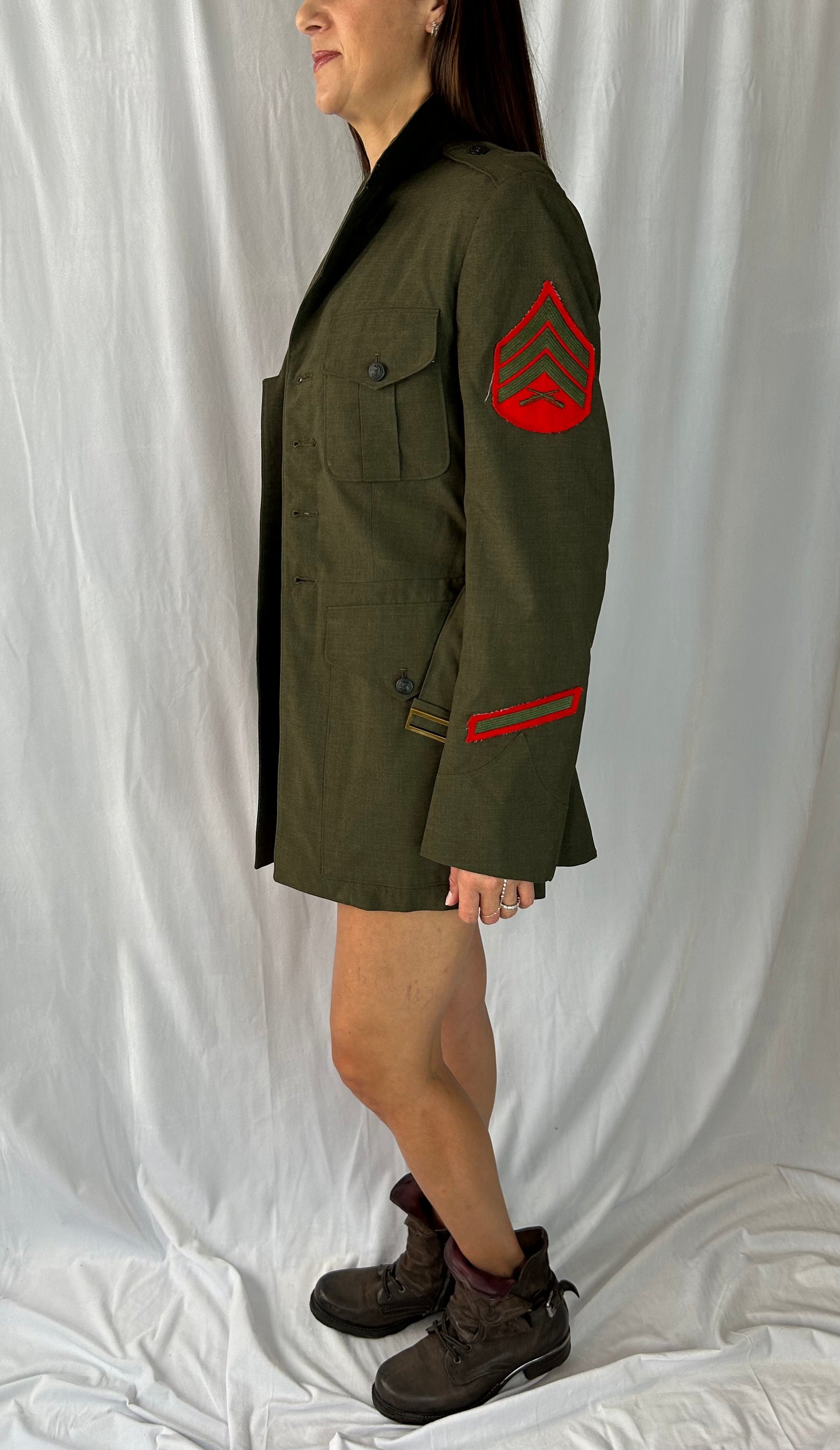 Military Jacket with Belt and Arm Patches