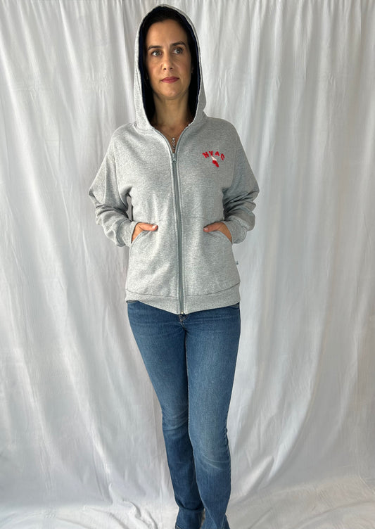 NYAC Grey Zip-Front Hoodie with Hand-Beaded Trim