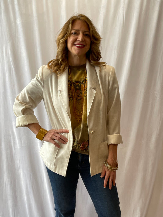 Block Island Cream Blazer with Collar & Pocket Trim