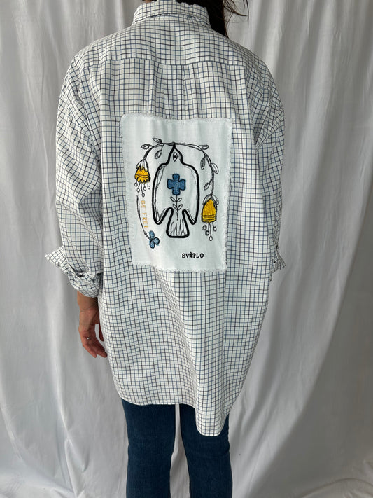 Vineyard Vines Ivory/Navy Check Shirt with Embroidered Ukraine Patch