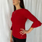 Carolina Herrera Red Cable Jewel Sweater with 3/4 Sleeve and Trumpet Edges