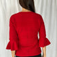 Carolina Herrera Red Cable Jewel Sweater with 3/4 Sleeve and Trumpet Edges