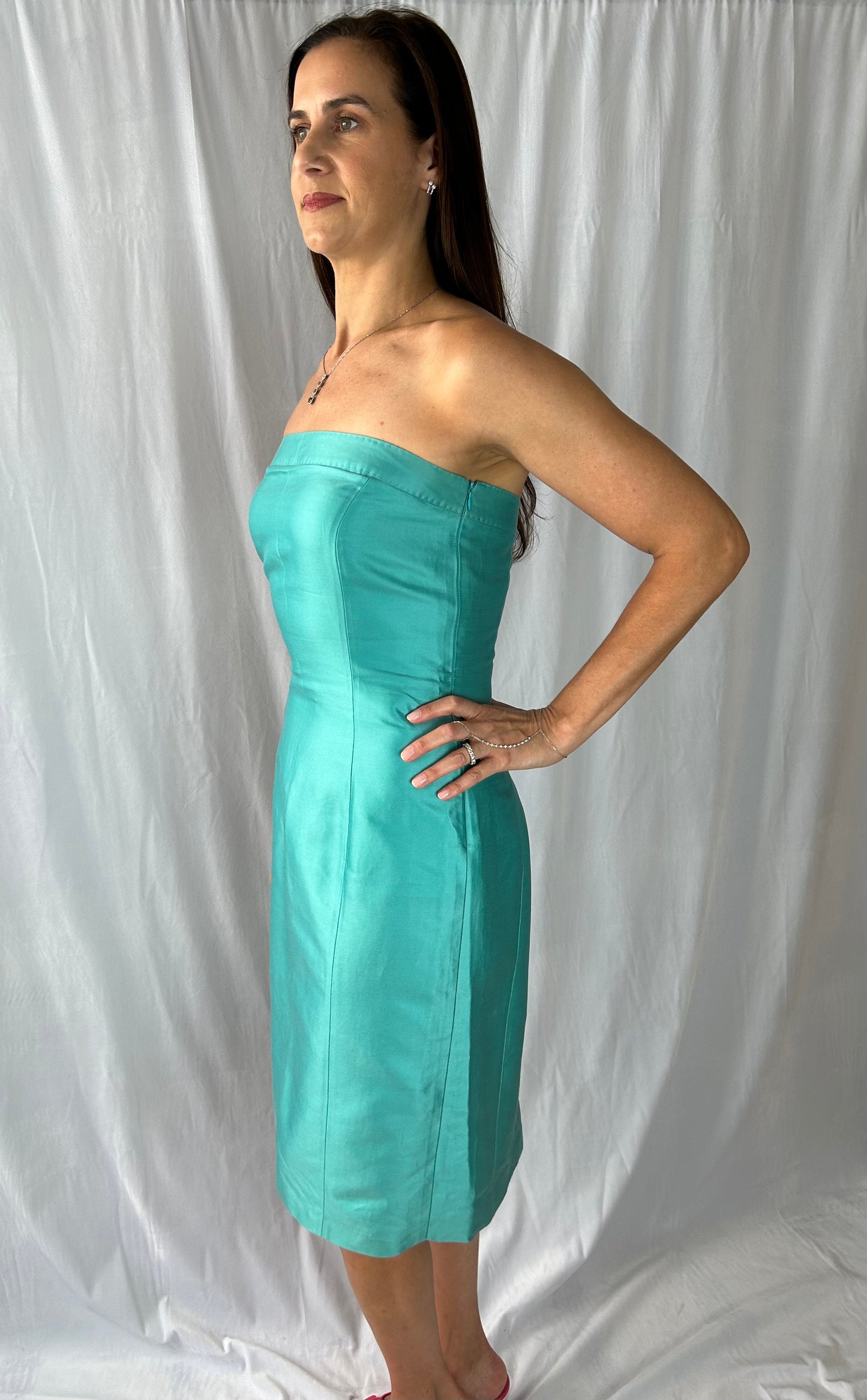 Max Mara Strapless Sculpted Aqua Dress