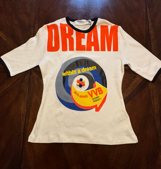 Victoria Beckham Short-Sleeve Crew Neck Graphic DREAM Tee with Pom-Poms