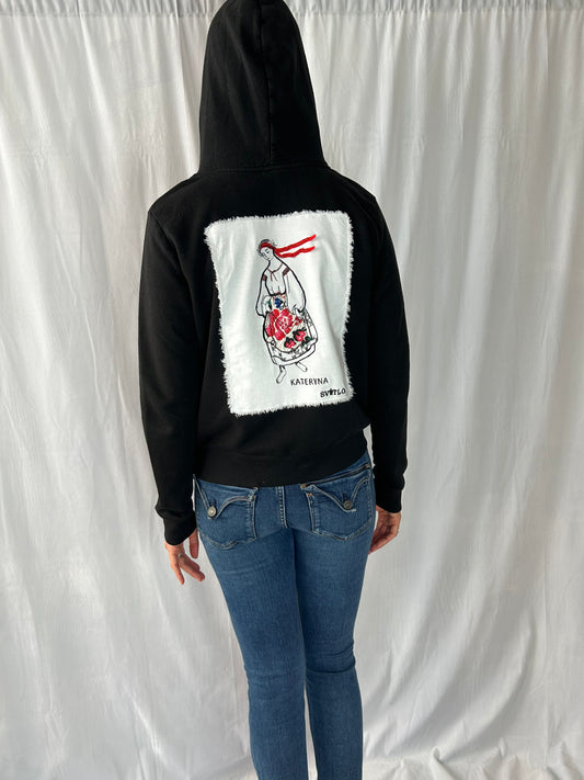 Zip-Front Hoodie with Ukraine Embroidered Patch
