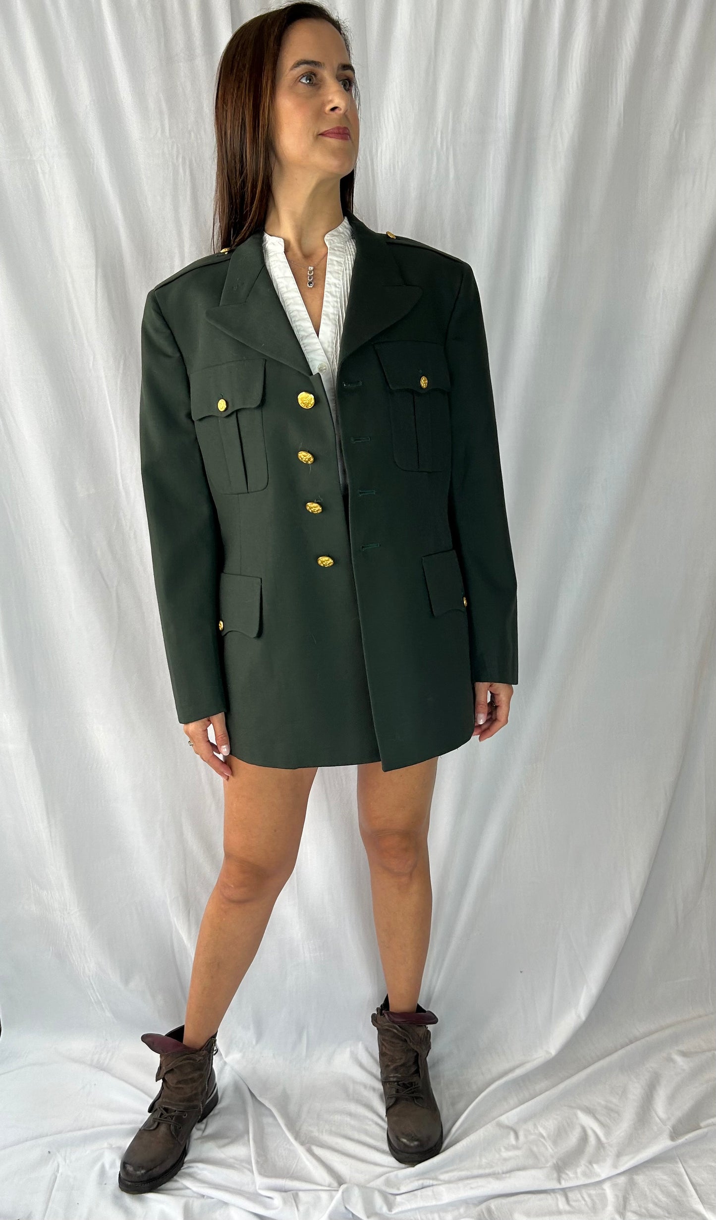 Military Single-Breasted Coat with Embroidered Ukrainian Patch on Back