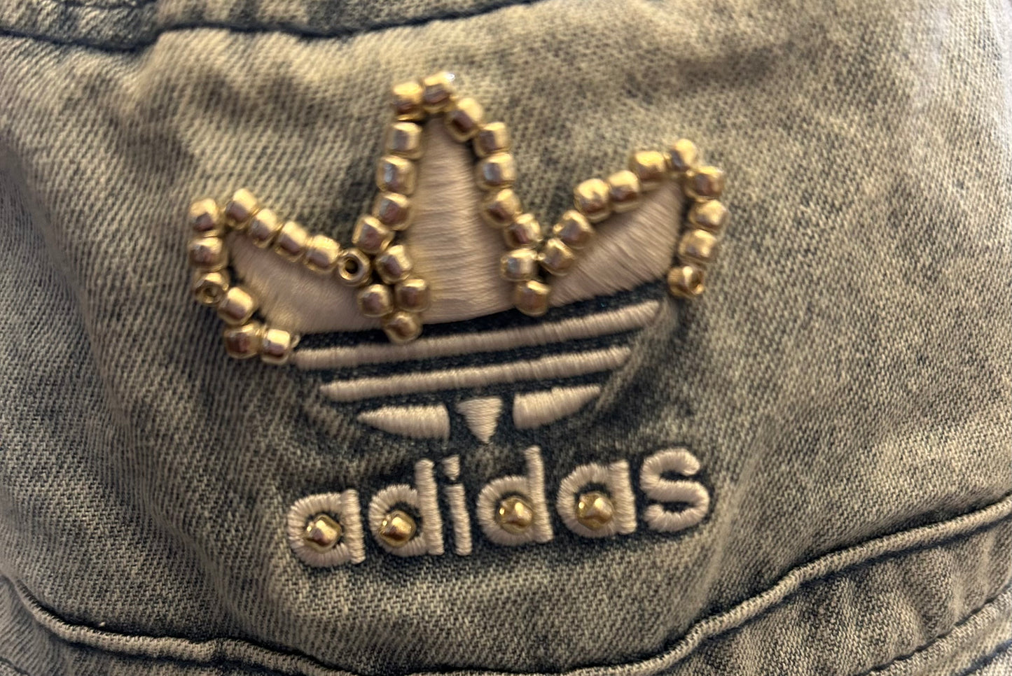 Adidas Denim Bucket Hat with Hand-Beading
