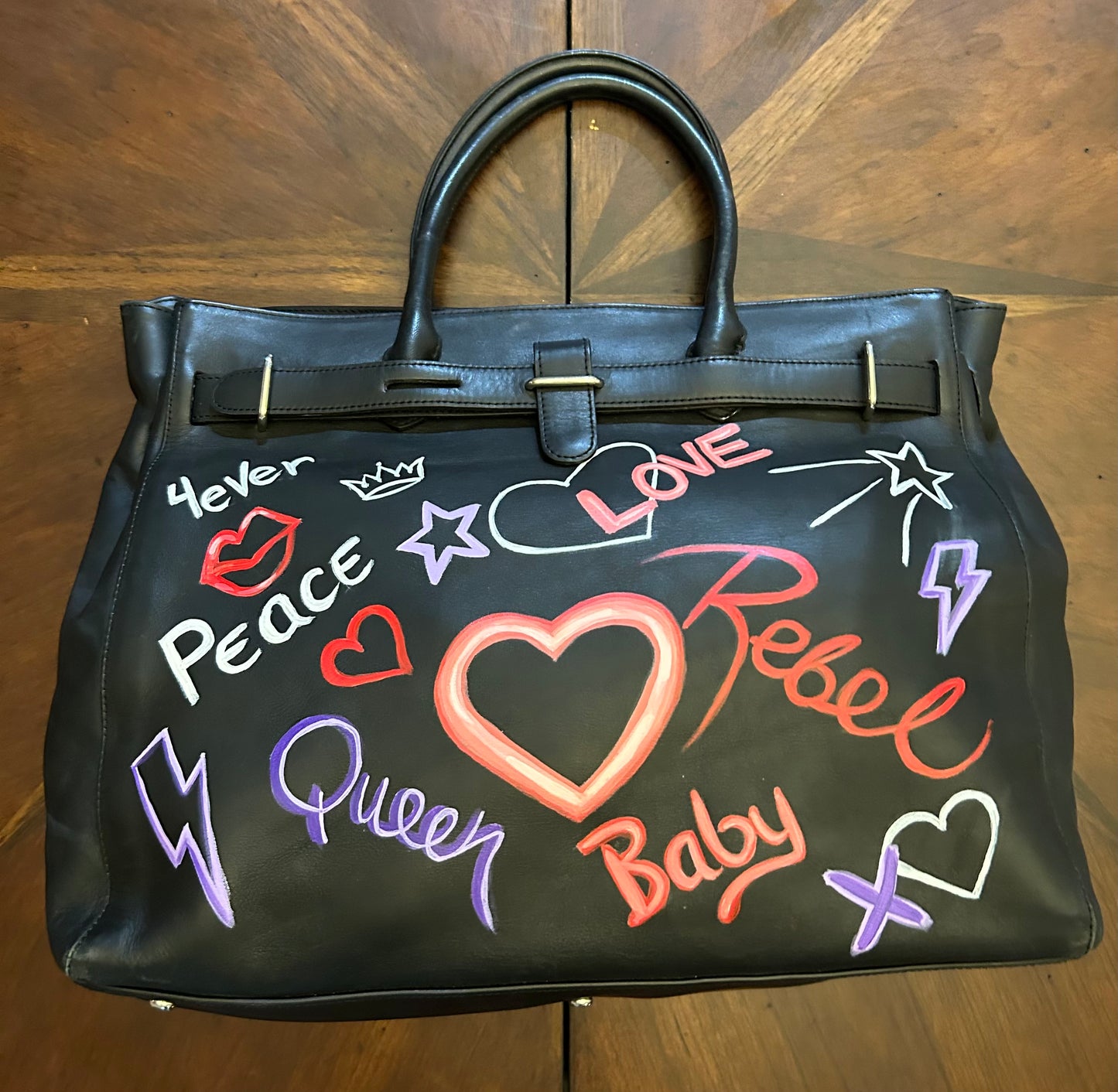 Hand-Painted Graffiti Art Leather Bag