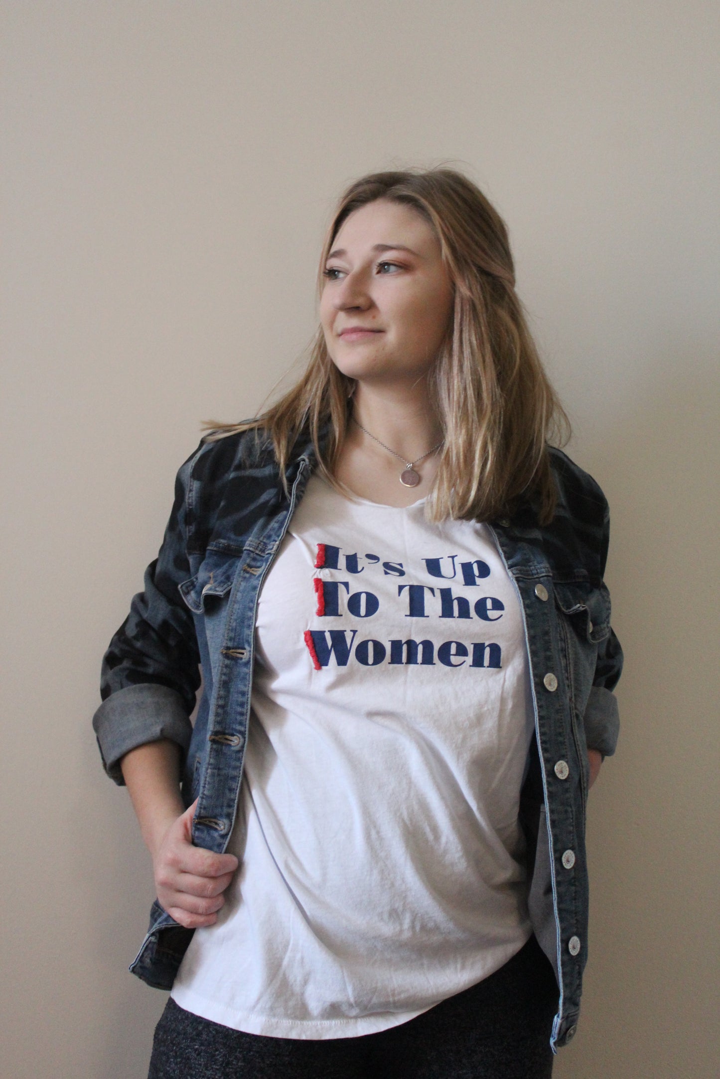 "It's Up to the Women" Graphic Tee with Hand Embroidery