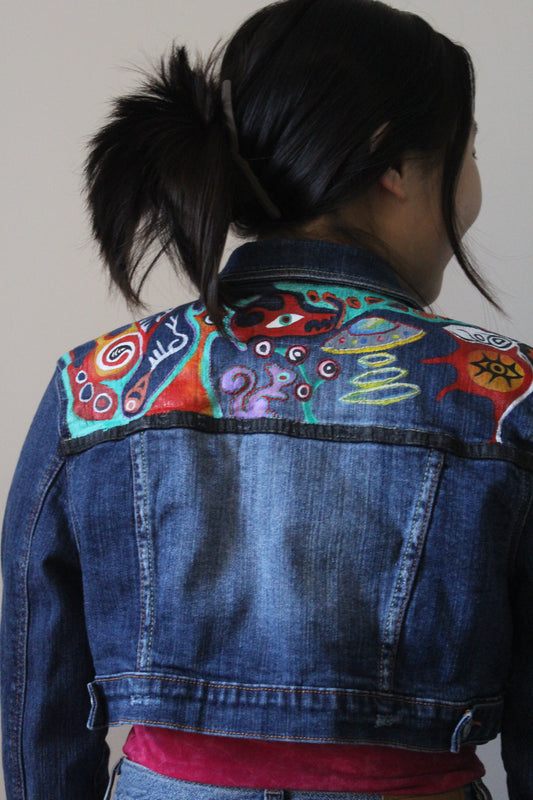No Boundaries Hand-Painted & Embroidered Denim Crop Jacket